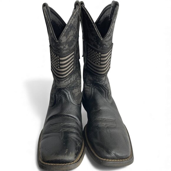 Ariat Leather Western Cowboy Camo US Flag Black Boots Men's 10.5 - Picture 3 of 12